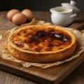 Flan pâtissier sur planche en bois