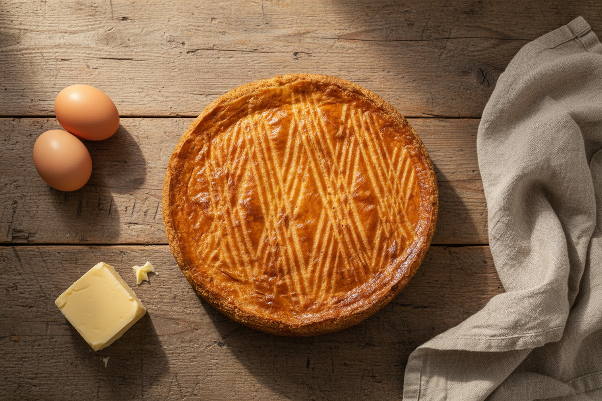 Gâteau breton vu du dessus sur une table rustique